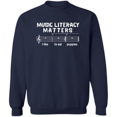 Music literacy matters I like to eat puppies shirt